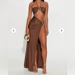 Fashion Nova- Elma Cut Out Tricot Halter Maxi Dress